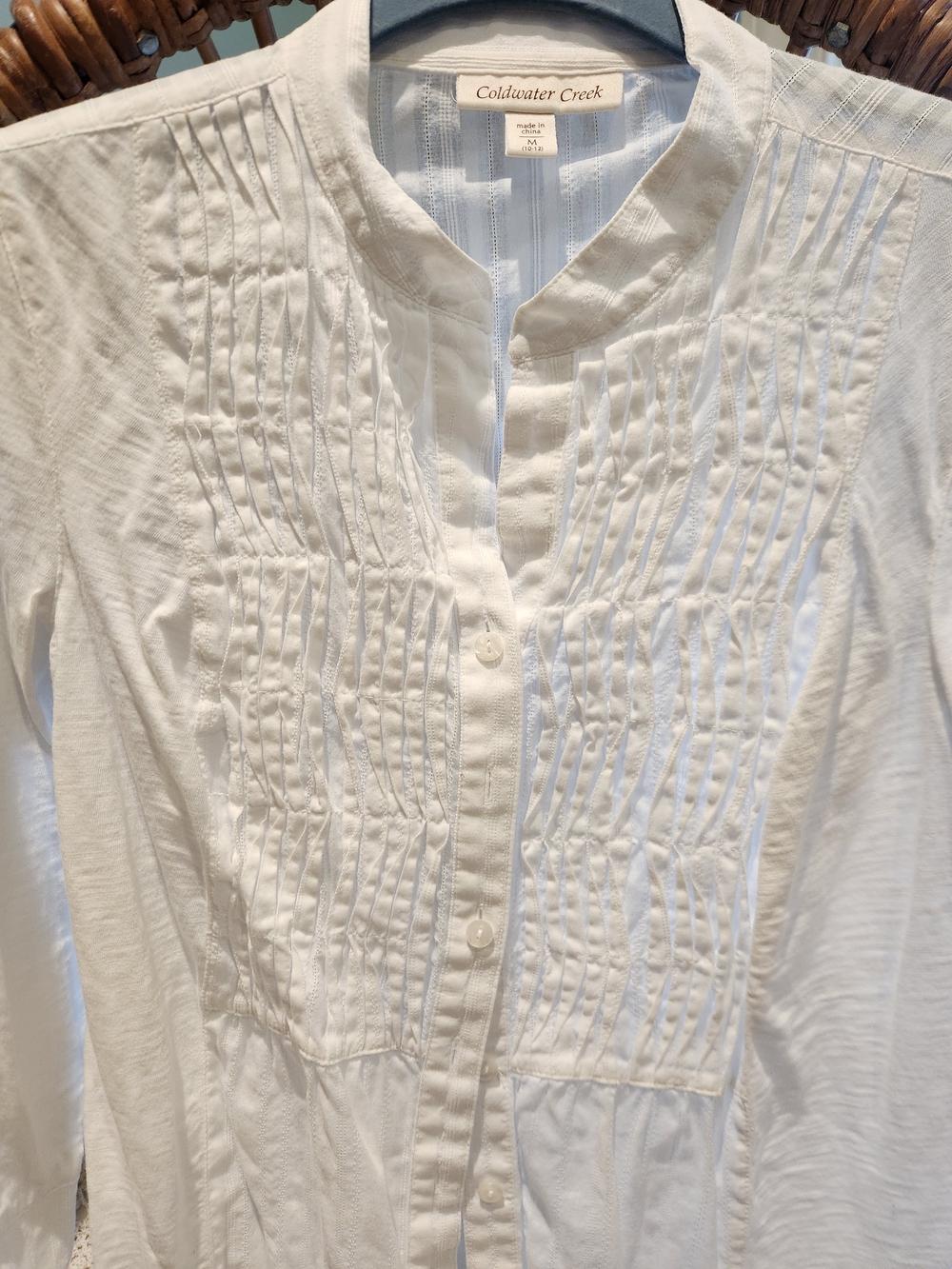 Coldwater Creek White Pintuck Button-Front Blouse Top Size M
